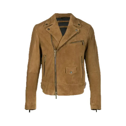 Brown Suede Leather Biker Jacket for Men