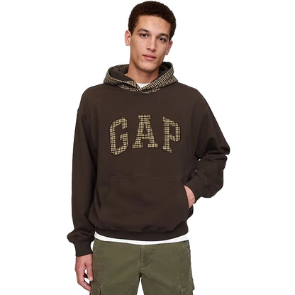 Gap Houndstooth Logo Hoodie Terra Brown