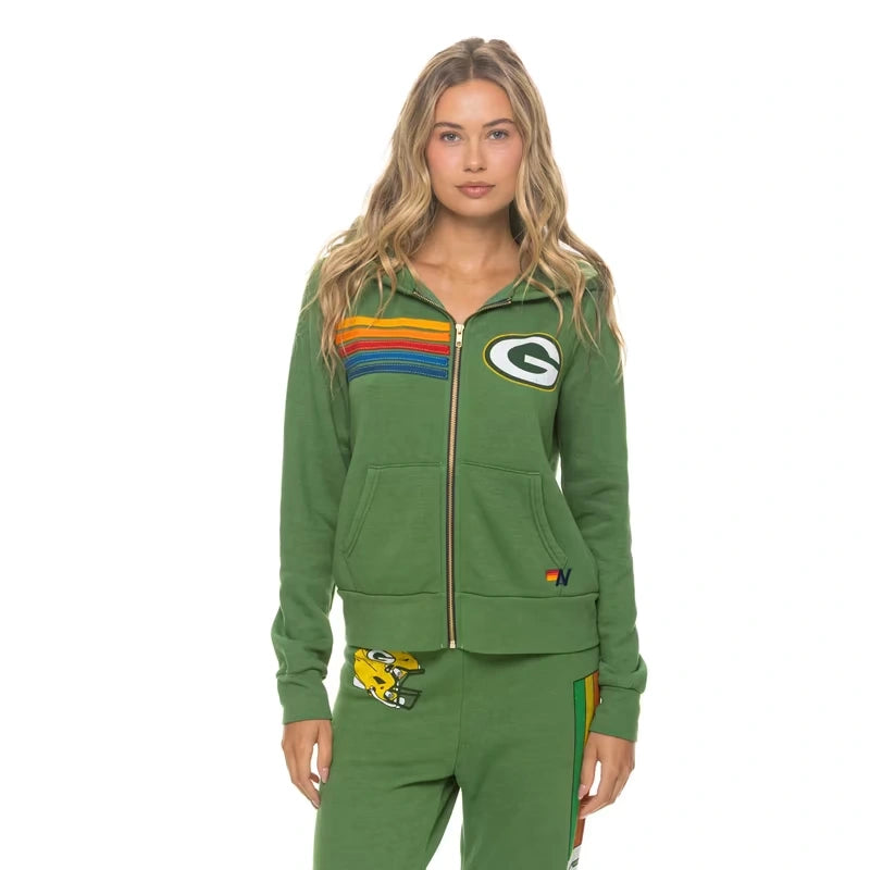 Green Bay Packers Aviator Nation Green Tri-Blend Full-Zip Hoodie