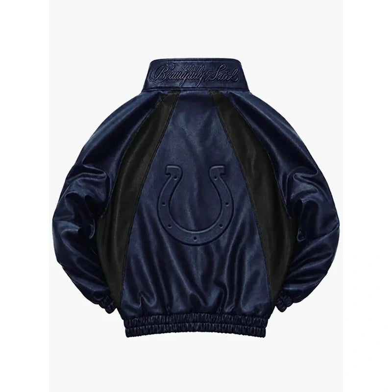 Indianapolis Colts Navy Leather Kru Track Jacket