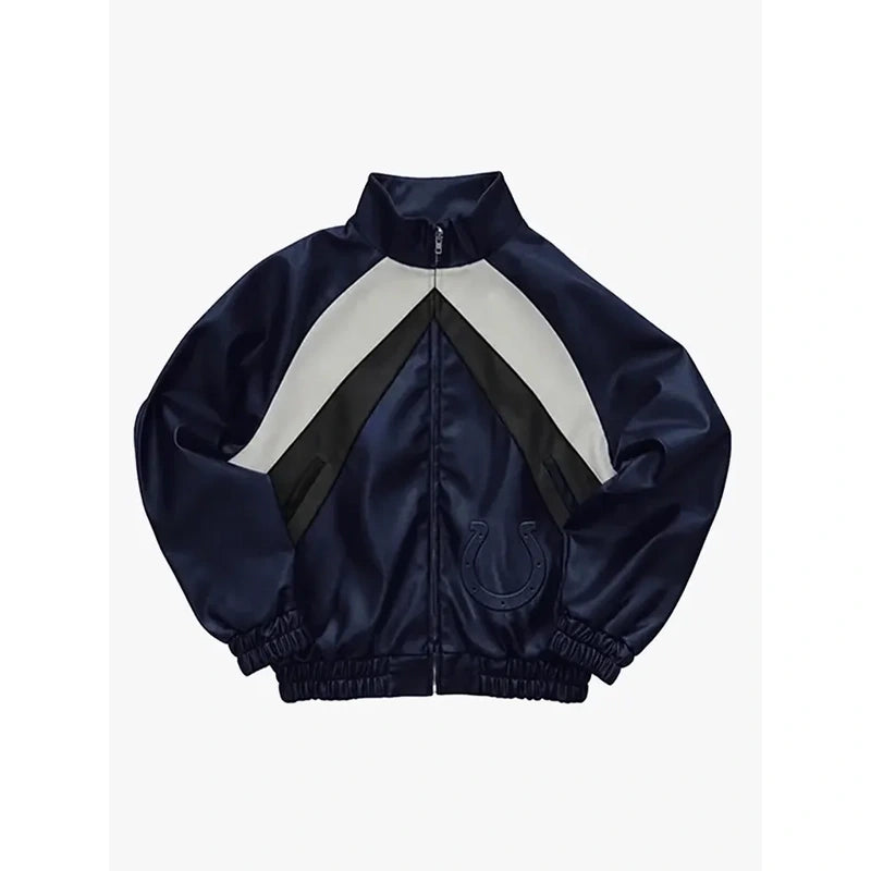 Indianapolis Colts Navy Leather Kru Track Jacket