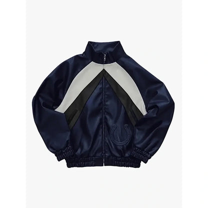 Indianapolis Colts Navy Leather Kru Track Jacket