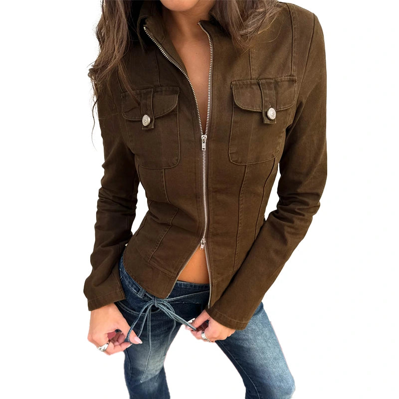 Kelehan Long Sleeve Zip Front Jacket Stonewashed Brown