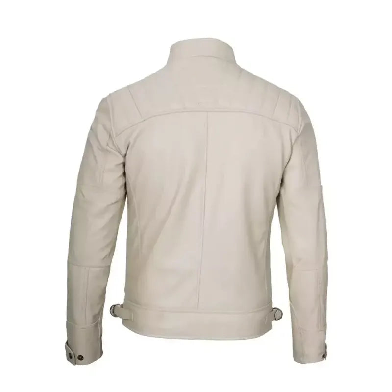 Men’s Beige Quilted Cafe Racer Leather Jacket