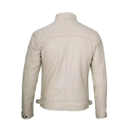 Men’s Beige Quilted Cafe Racer Leather Jacket