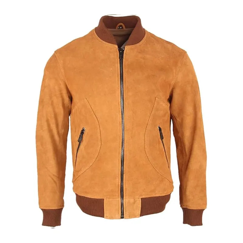 Men's Brown Suede Biker Bomber Leather Jacket