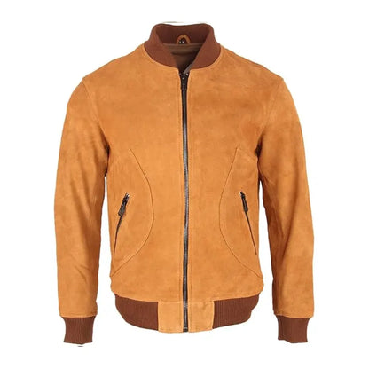 Men's Brown Suede Biker Bomber Leather Jacket