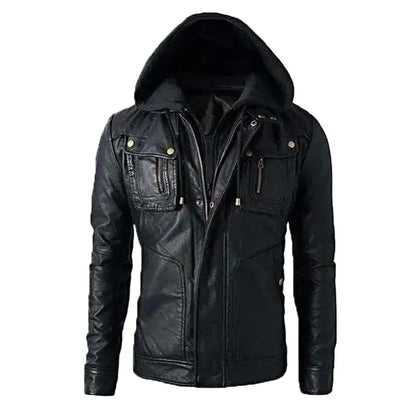 Mens Hooded Black Leather Jacket