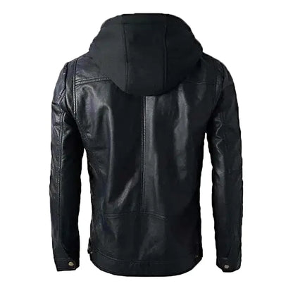 Men Hooded Black Leather Jacket