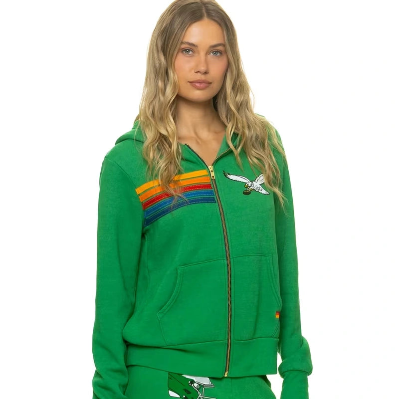 Philadelphia Eagles Aviator Nation Kelly Green Tri-Blend Full-Zip Hoodie