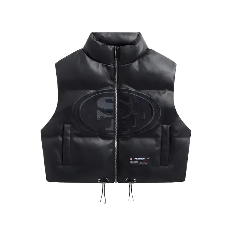 San Francisco 49ers Faux Leather Cropped Puffer Vest