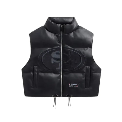 San Francisco 49ers Faux Leather Cropped Puffer Vest