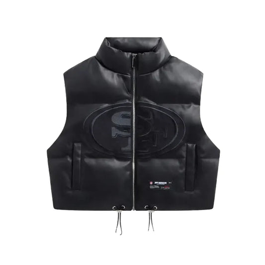 San Francisco 49ers Faux Leather Cropped Puffer Vest