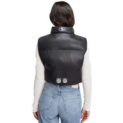 San Francisco 49ers Faux Leather Cropped Puffer Vest