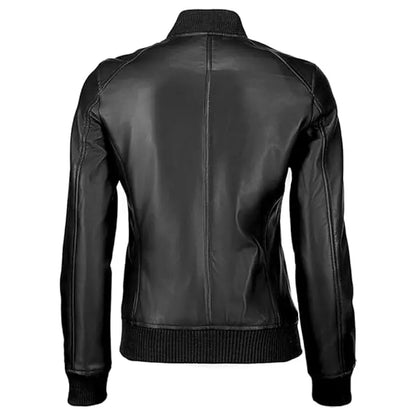 Women Black Bomber Leather Jacket
