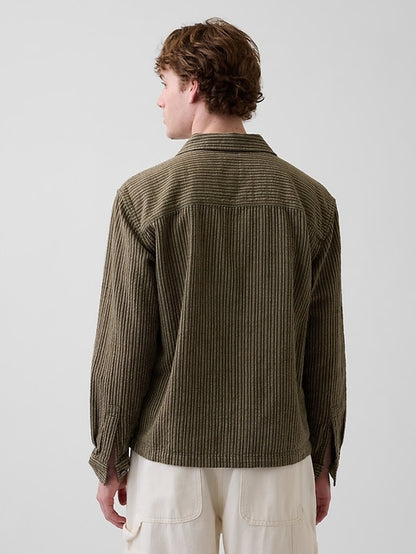 Dobby Stripe Relaxed Straight-Hem Shirt