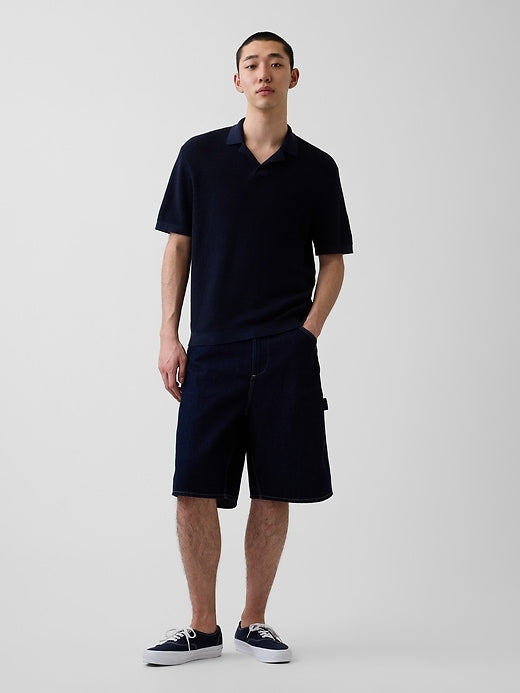 Linen-Blend Camp Polo Sweater Shirt