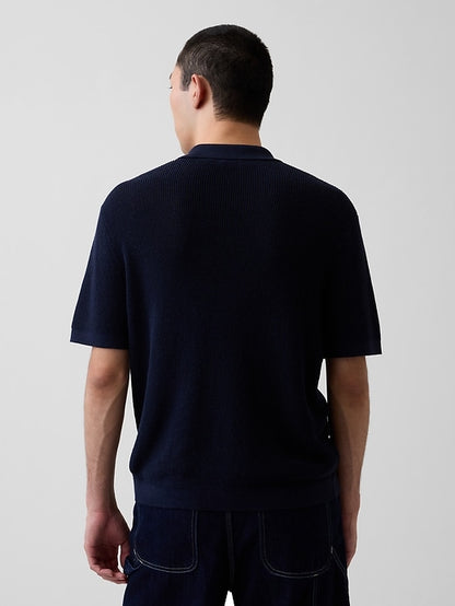 Linen-Blend Camp Polo Sweater Shirt