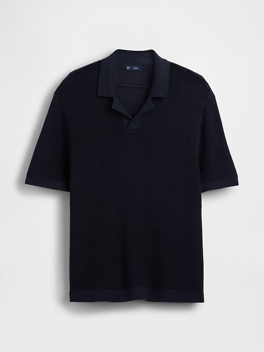 Linen-Blend Camp Polo Sweater Shirt