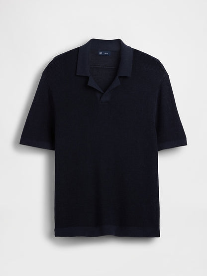 Linen-Blend Camp Polo Sweater Shirt
