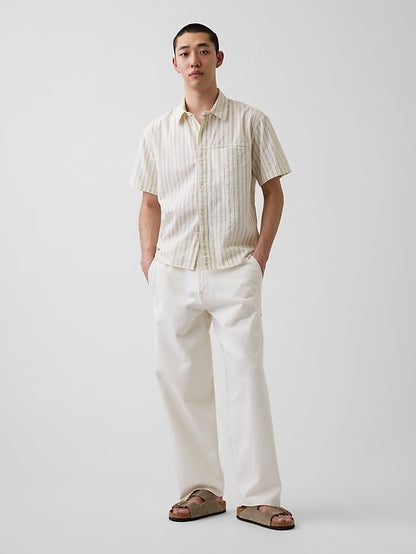 Seersucker Stripe Relaxed Curved-Hem Shirt