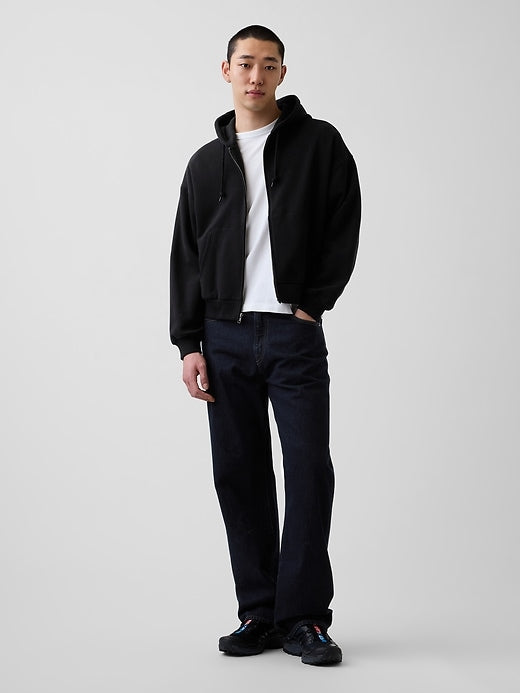 VintageSoft Oversized Crop Zip Hoodie