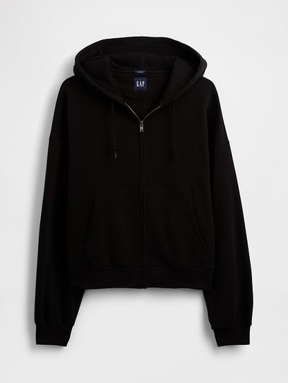 VintageSoft Oversized Crop Zip Hoodie