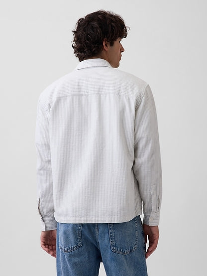 Dobby Stripe Relaxed Straight-Hem Shirt