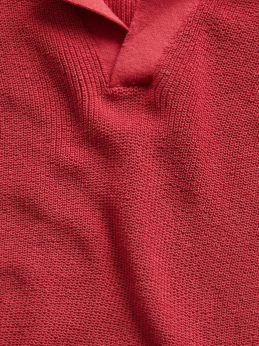 Linen-Blend Camp Polo Sweater Shirt