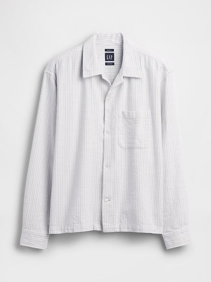 Dobby Stripe Relaxed Straight-Hem Shirt