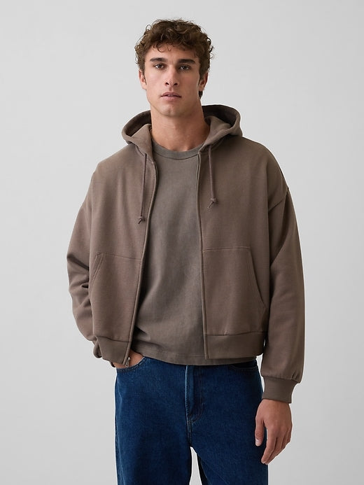 VintageSoft Oversized Crop Zip Hoodie