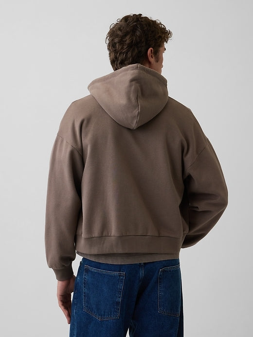 VintageSoft Oversized Crop Zip Hoodie