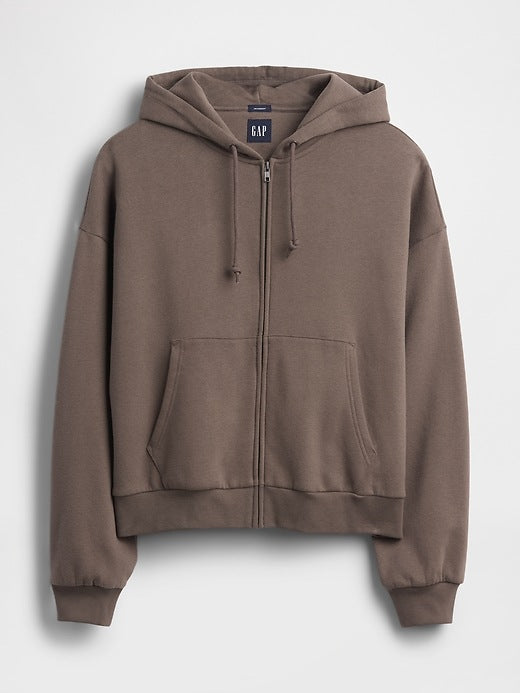 VintageSoft Oversized Crop Zip Hoodie