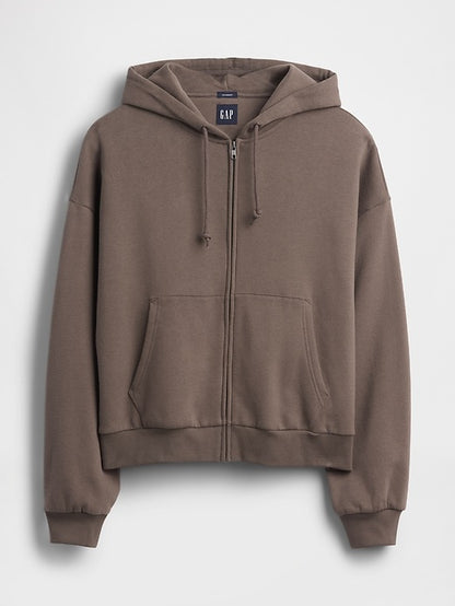 VintageSoft Oversized Crop Zip Hoodie